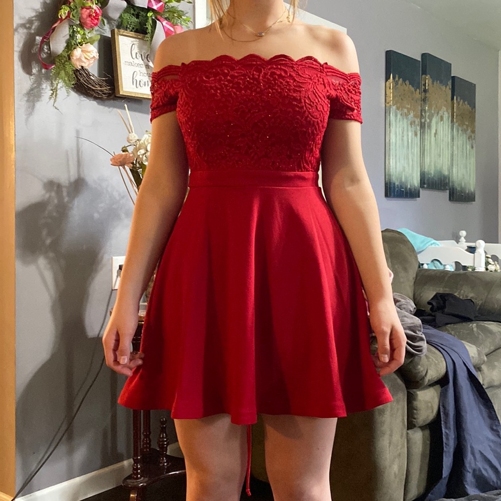 Beautiful Red Party Dress with Pockets